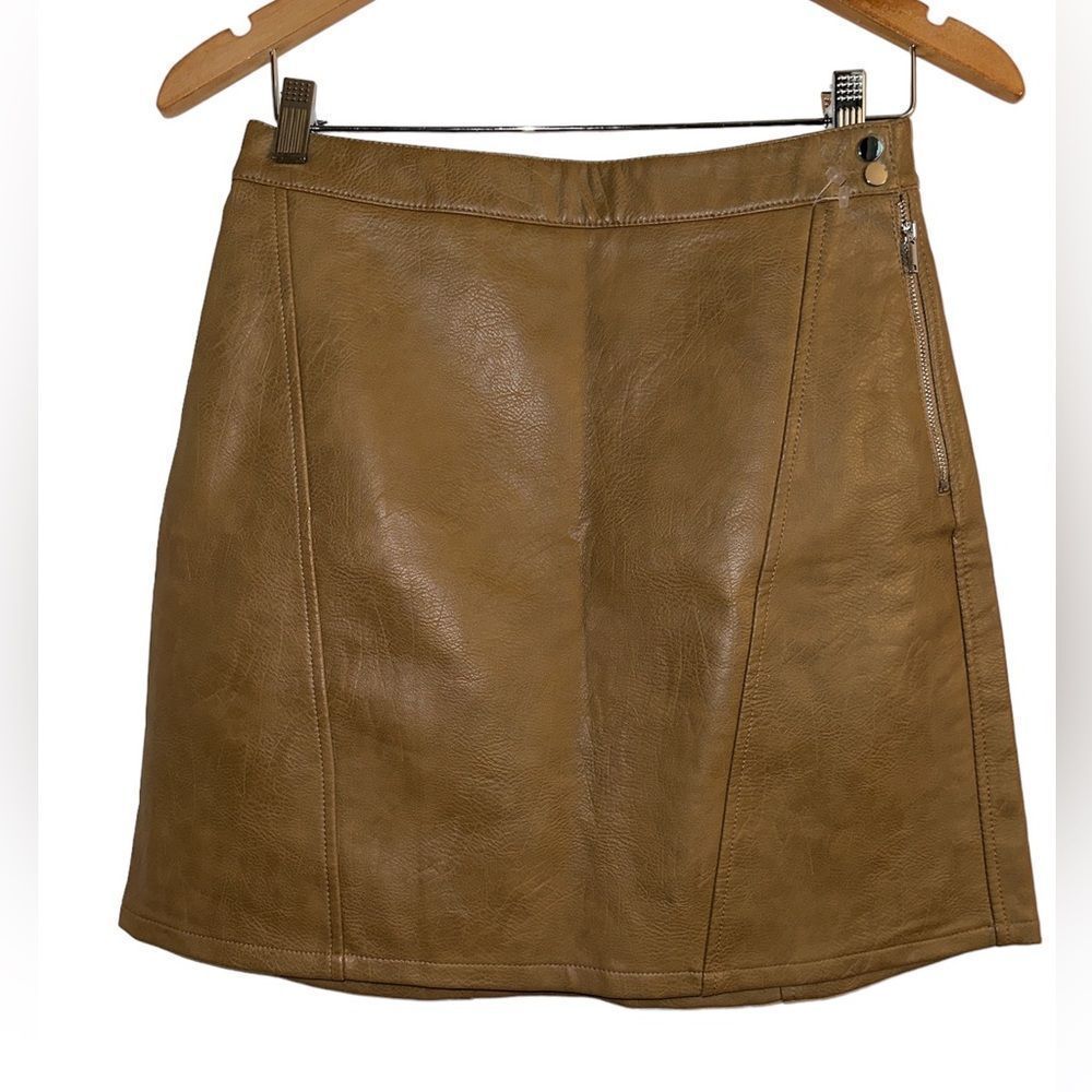 Zara Women's Brown Leather Zipper Comfort Mini Skirt Size Small